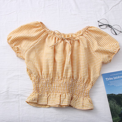 Ležerna ženska karirana bluza s ovalnim izrezom