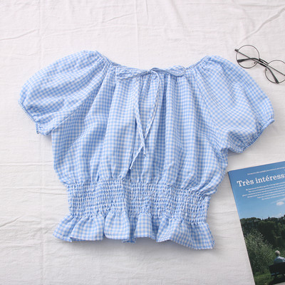 Ležerna ženska karirana bluza s ovalnim izrezom