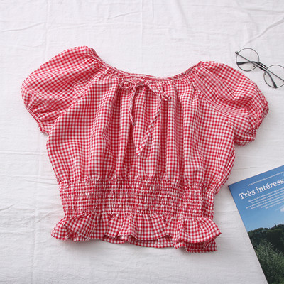 Ležerna ženska karirana bluza s ovalnim izrezom