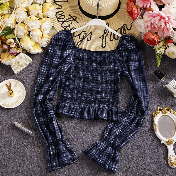 Γυναικεία καρό μπλούζα με μακριά μανίκια