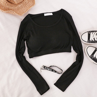 Γυναικεία μπλούζα με οβάλ ντεκολτέ και μακριά μανίκια