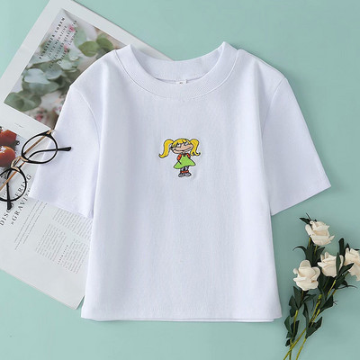 Κοντή λευκή μπλούζα με χρωματιστό κέντημα