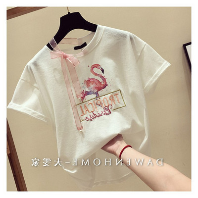 Γυναικείο μπλουζάκι με χρωματιστό απλικέ και κορδέλα