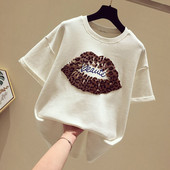 Ženska majica s aplikacijom i okruglim izrezom