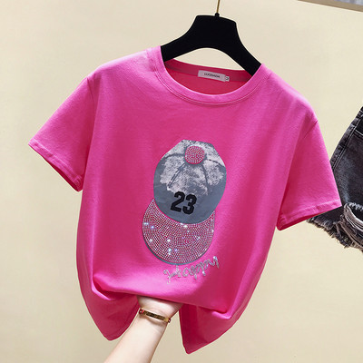 Casual γυναικείο μπλουζάκι με διακοσμητικές πέτρες και οβάλ ντεκολτέ