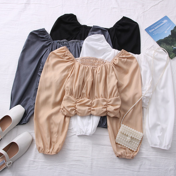 Moderna ženska jednobojna bluza sa ovalnim izrezom i dugim rukavima