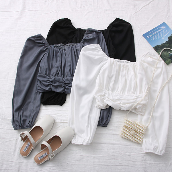 Moderna ženska jednobojna bluza sa ovalnim izrezom i dugim rukavima