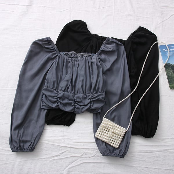 Moderna ženska jednobojna bluza sa ovalnim izrezom i dugim rukavima