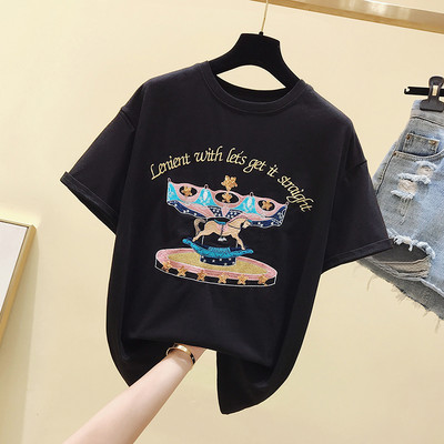 Ženska casual majica s vezom u boji u bijeloj i crnoj boji