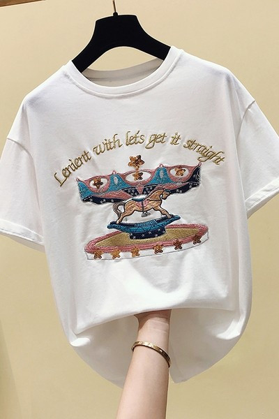 Ženska casual majica s vezom u boji u bijeloj i crnoj boji