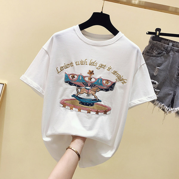 Ženska casual majica s vezom u boji u bijeloj i crnoj boji