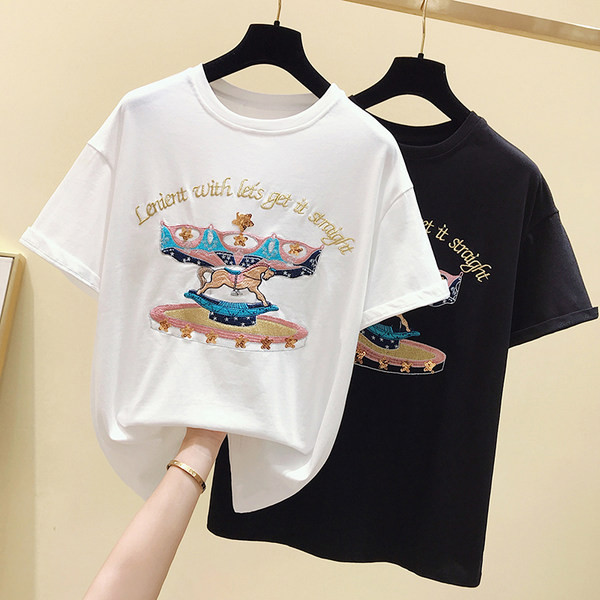 Ženska casual majica s vezom u boji u bijeloj i crnoj boji