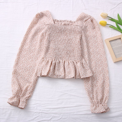 Casual γυναικεία μπλούζα με μακριά μανίκια και τετράγωνο ντεκολτέ