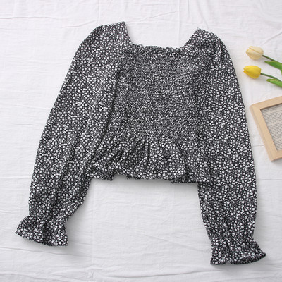 Casual γυναικεία μπλούζα με μακριά μανίκια και τετράγωνο ντεκολτέ