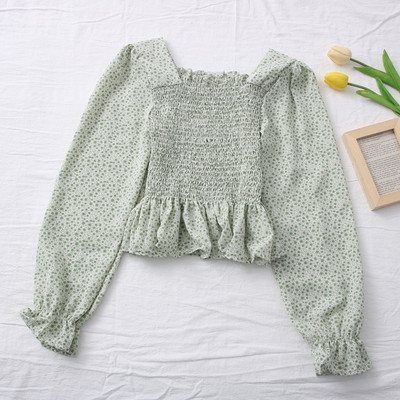 Casual γυναικεία μπλούζα με μακριά μανίκια και τετράγωνο ντεκολτέ