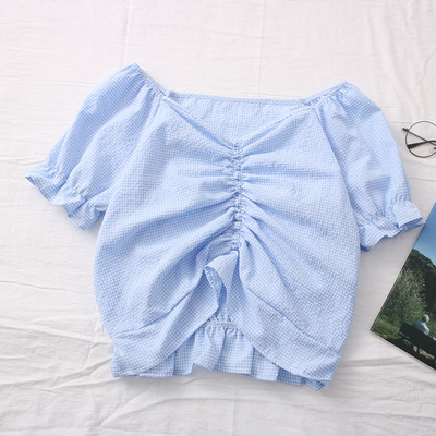 Καθημερινή γυναικεία μπλούζα με καρό ντεκολτέ