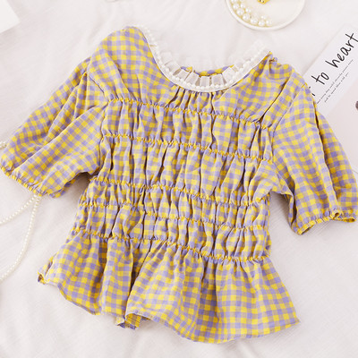 Γυναικεία μπλούζα καρό με στρογγυλή λαιμόκοψη