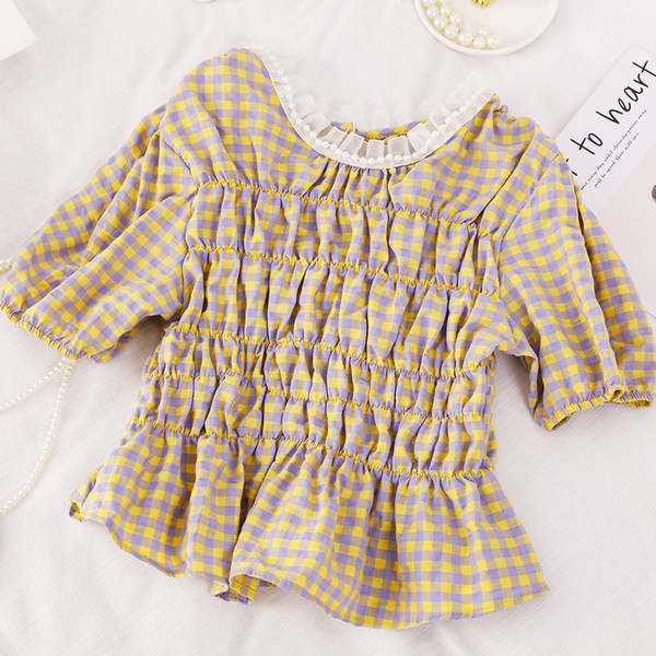 Γυναικεία μπλούζα καρό με στρογγυλή λαιμόκοψη