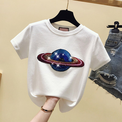 Γυναικείο μπλουζάκι με απλικέ χρώμα και οβάλ λαιμόκοψη σε τρία χρώματα