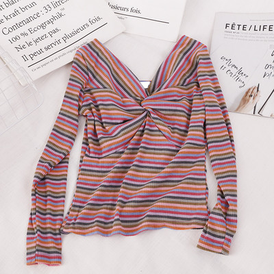 Γυναικεία ριγέ μπλούζα με μακριά μανίκια και λαιμόκοψη