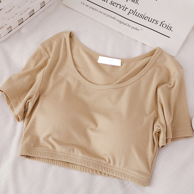 Κοντό γυναικείο μπλουζάκι με στρογγυλή λαιμόκοψη