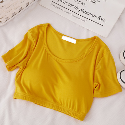 Κοντό γυναικείο μπλουζάκι με στρογγυλή λαιμόκοψη