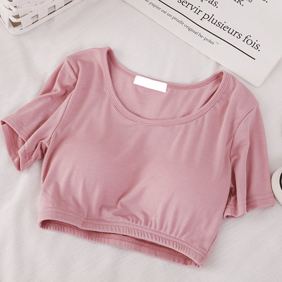 Κοντό γυναικείο μπλουζάκι με στρογγυλή λαιμόκοψη