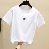 Γυναικείο μπλουζάκι με κέντημα και οβάλ λαιμόκοψη σε λευκό και μαύρο χρώμα