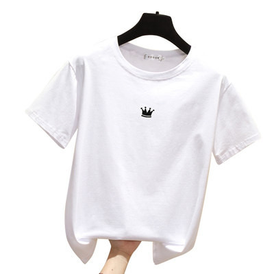 Γυναικείο μπλουζάκι με κέντημα και οβάλ λαιμόκοψη σε λευκό και μαύρο χρώμα