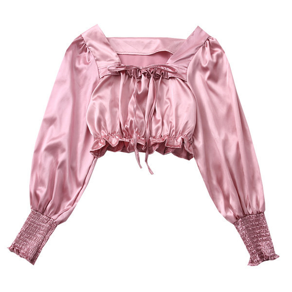 Γυναικεία κοντή μπλούζα σατέν με τετράγωνο ντεκολτέ