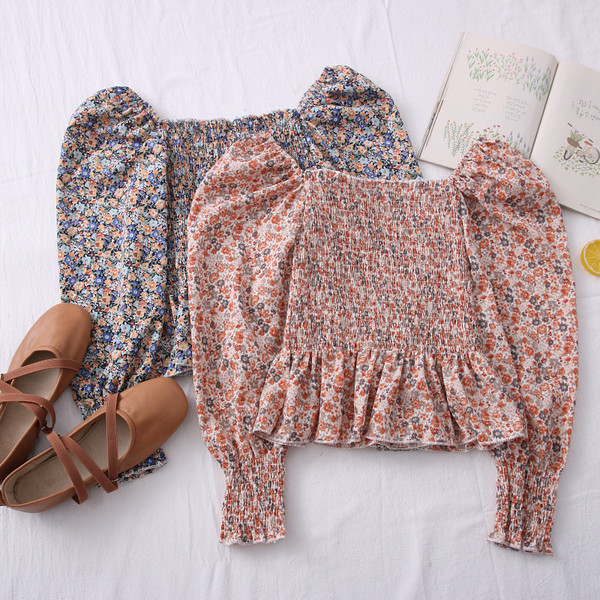 Casual γυναικεία μπλούζα με μανίκια και λουλουδάτο μοτίβο