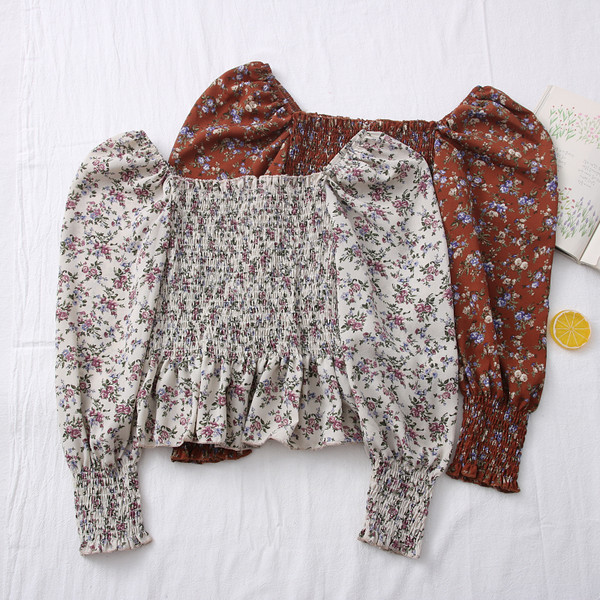 Casual γυναικεία μπλούζα με μανίκια και λουλουδάτο μοτίβο