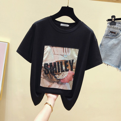 Γυναικείο μπλουζάκι με απλικέ χρώμα και επιγραφή