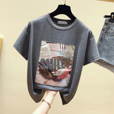 Γυναικείο μπλουζάκι με απλικέ χρώμα και επιγραφή