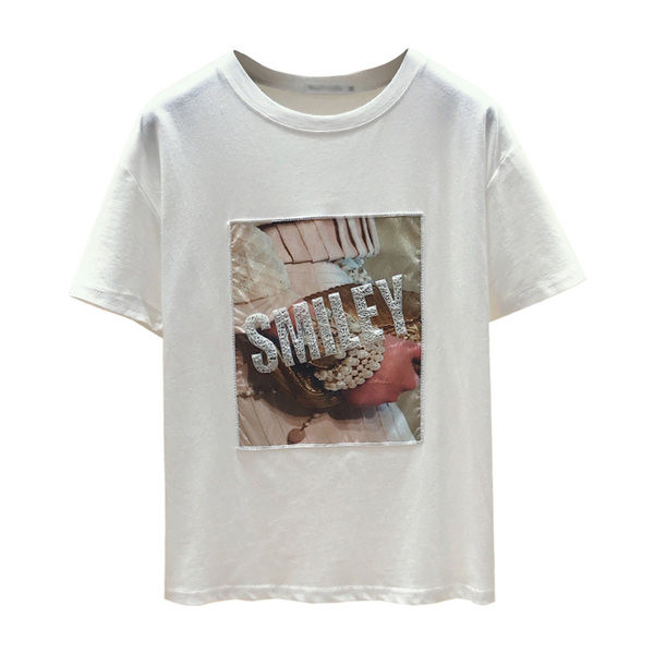 Γυναικείο μπλουζάκι με απλικέ χρώμα και επιγραφή