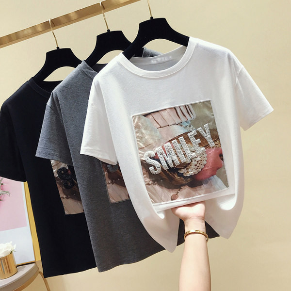 Γυναικείο μπλουζάκι με απλικέ χρώμα και επιγραφή