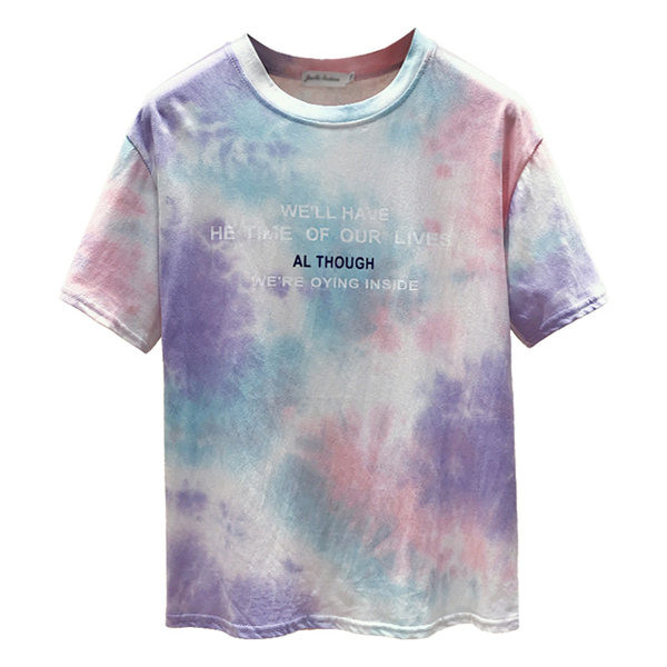 Πολύχρωμο γυναικείο μπλουζάκι με στρογγυλή λαιμόκοψη