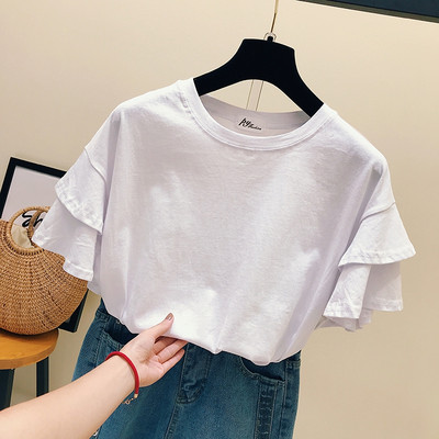 Μοντέρνα γυναικεία μπλούζα με στρογγυλή λαιμόκοψη και βολάν