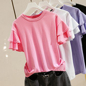 Γυναικεία μπλούζα μονόχρωμη με βολάν  στο μανίκι