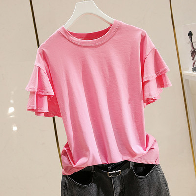 Γυναικεία μπλούζα μονόχρωμη με βολάν  στο μανίκι