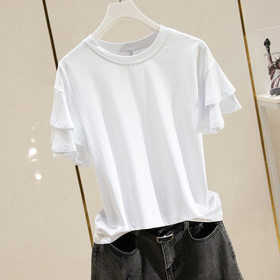 Γυναικεία μπλούζα μονόχρωμη με βολάν  στο μανίκι