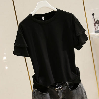 Γυναικεία μπλούζα μονόχρωμη με βολάν  στο μανίκι