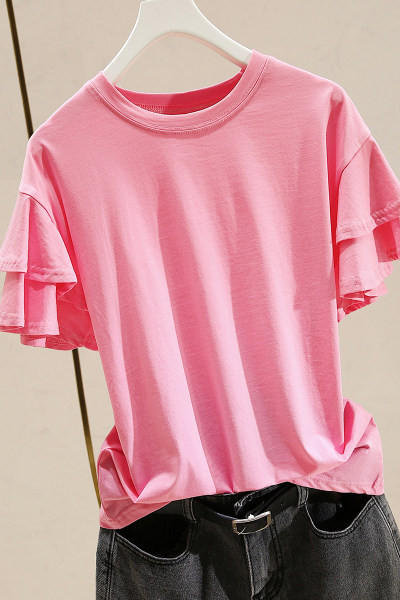 Γυναικεία μπλούζα μονόχρωμη με βολάν  στο μανίκι