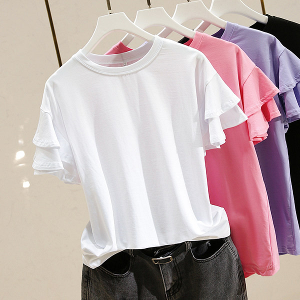 Γυναικεία μπλούζα μονόχρωμη με βολάν  στο μανίκι