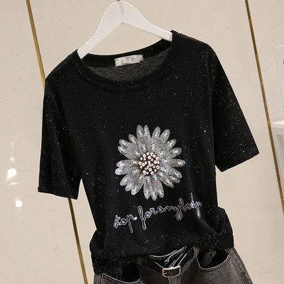 Γυναικείο μπλουζάκι με γυαλιστερά σωματίδια και πούλιες