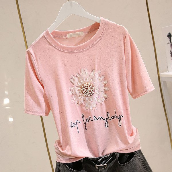 Γυναικείο μπλουζάκι με γυαλιστερά σωματίδια και πούλιες