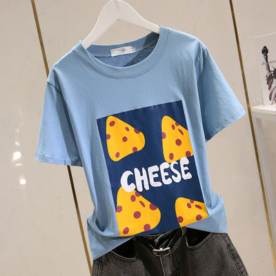 Γυναικείο μπλουζάκι με απλικέ χρώμα και κοντά μανίκια