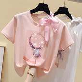 Γυναικείο μπλουζάκι με κορδέλα και απλικέ