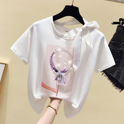 Γυναικείο μπλουζάκι με κορδέλα και απλικέ