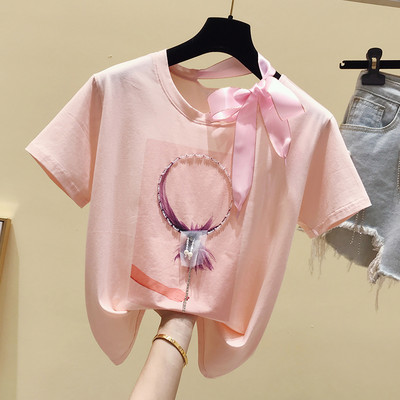 Γυναικείο μπλουζάκι με κορδέλα και απλικέ